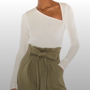 Ivory Ribbed Asymmetrical Bodysuit XS